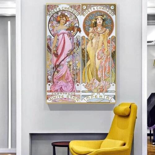 Alphonse Mucha Vintage Illustration Canvas Paintings Art Nouveau Posters and Prints Wall Art Pictures for Living Room Home Decor