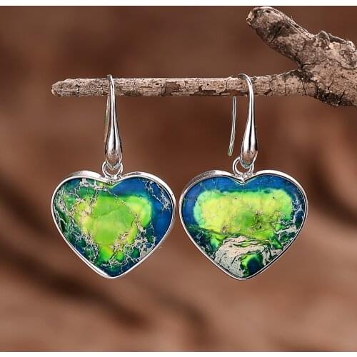 Green Heart shaped Women Handmade Dangle Earrings