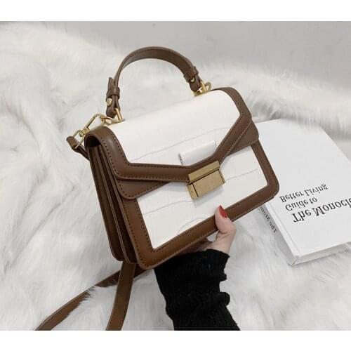 Chic Design Stone Pattern Small Top Handle Bags For Women Fashion Push Lock High Quality PU Leather Shoulder Crossbody Bags 2021