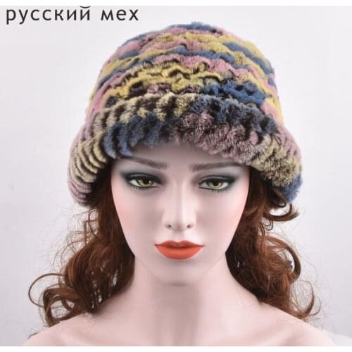 Women Warm Cap Genuine Fur Hats Real Rex Rabbit fur Winter Fur Caps Female High Quality Casual Beanies knitted hat