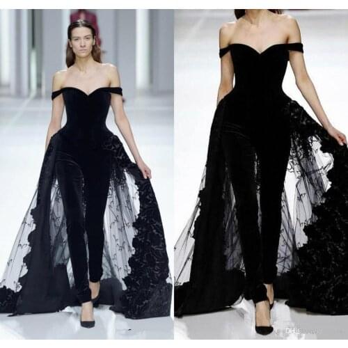 Women Evening Dresses Jumpsuits Off Shoulder Overskirts Tulle Lace Dress Prom Dresses Special Occasion Wears Robes De Soirée
