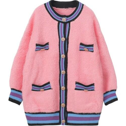 Fall Winter Runway Oversize Christmas Sweater Women High Quality O-Neck Striped Thick Loose Knit Jacket Slim Cashmere Cardigan