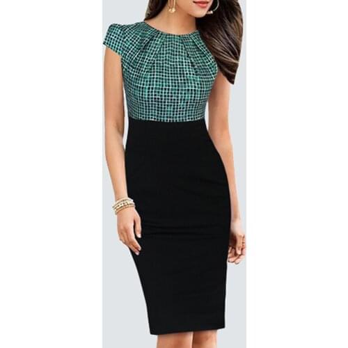 Women Summer Casual Draped Patchwork Bodycon Elegant Work Office Business Sheath Fitted Pencil Dress HB316