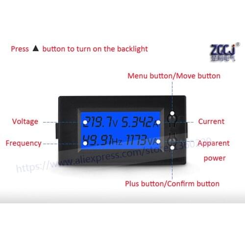LCD display AC 190-450V, AC 0-100A ampere , voltage ,frequency, apparent power meter A V Hz VA moniter