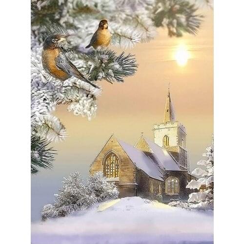 Winter Snowy Church Landscape Diamond Painting Round Full Drill Nouveaute DIY Mosaic Embroidery 5D Cross Stitch Scenic Pattern
