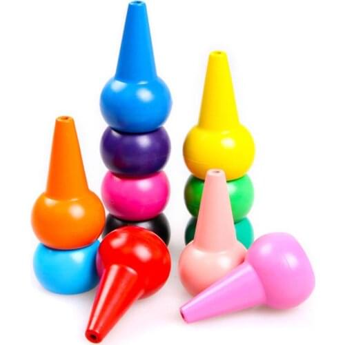 12 Colors 3D Finger Crayons Non Toxic Washable Painting Drawing Wax for Toddler Baby Kids Stackable Educational Art Supplies