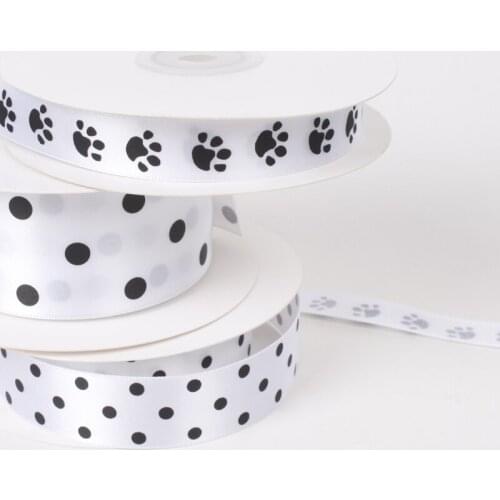 100% Polyester Satin Ribbon 16mm/22mm/38mm Single Face Dots Printed Ribbon Black and white decorative ribbon 10yard/lot