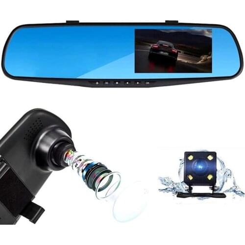 Full HD 1080P Car DVR Camera Auto 4.3 Inch Rearview Mirror Dash Cam Loop Recording Motion Tracking Dual Lens Video Recorder
