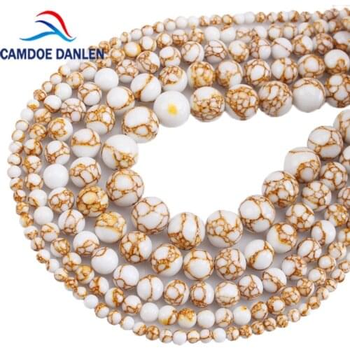 Stone Beads White Turquoises Howlite Spun Gold Round Beads 4 6 8 10 12MM Beads For Jewelry Making Handmade DIY Bracelet Necklace