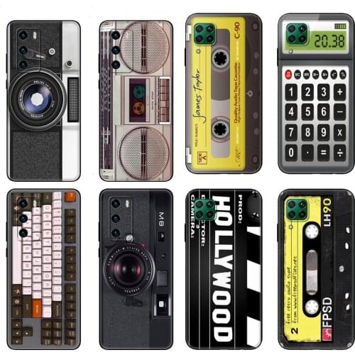 Black tpu Case For Huawei P30 Lite P30 Pro P40 Case For Huawei P40 LITE E P Smart Case Cover Cassette Tapes Boombox Keyboard