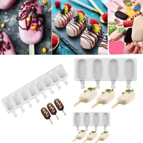 8-hole Ice Cream Popsicle Wood sticks Silicone Mold Lightweight DIY Homemade Supplies Refrigerator Supplies Mould Kitchen Tool