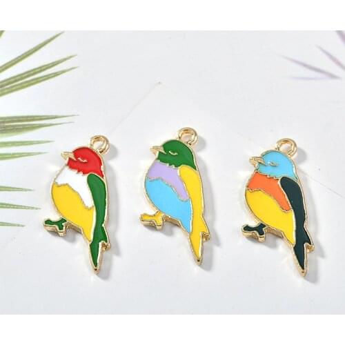 DIY Jewelry Findings Accessories Colorful Animal Bird Pendant Charms Gold Tone Plated Kawaii Earring Pendants 17*33mm