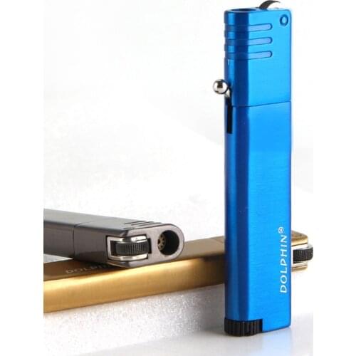 Long Portable Metal Windproof Direct Fire Butane Gas Lighter Stainless Steel