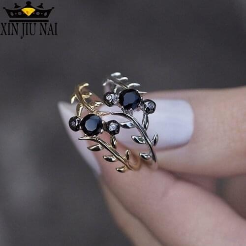 3 color black gold color tree leaf ring Rose gold branch female Europe and America 18k gold engagement diamond rings for women