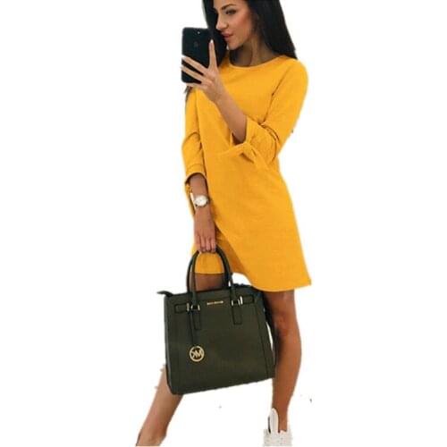 2019 Summer And Fall Solid Color Dress Leisure Time O Lead Dress Chalaza