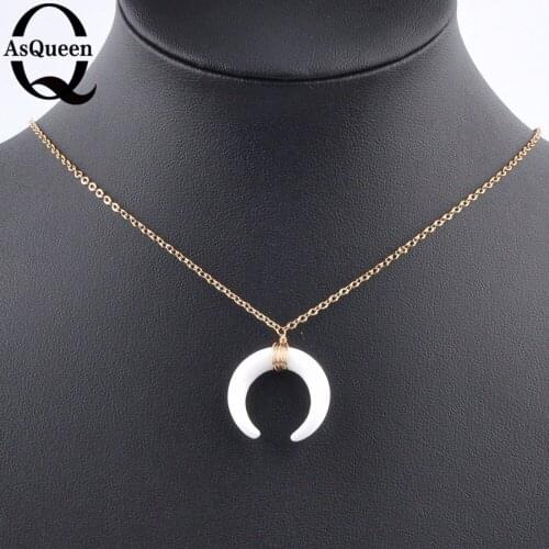 Fashion Simple White Crescent Moon Pendant Necklace Ivory Arc Crescent Moon Necklace For Women