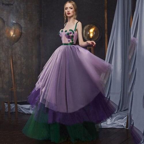 Fashion Mixed color Prom Dresses 2021 New Arrival Sexy Spaghetti Straps Sweetheart Evening Party Gowns A-Line Tulle Abendkleider