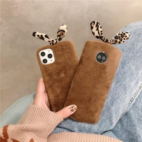 Korea Leopard Bowknot Lace Flannel Camera Lens Protection Soft Phone Case For Xiaomi 9 8 Redmi Note 8 7 Pro Plush Silicone Cover