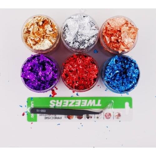 6 Color Metallic Foil Kit Resin Flakes Gold Leaf Gilding Epoxy Resin Glitter Painting Arts Resin Fillings Jewelry Making