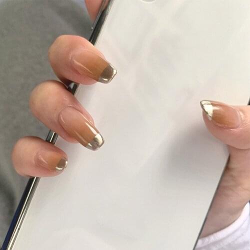 Stick on nails with design Coffee Orange Gradient French Nail Finished Fake Nail Nail Patch Nail Patch Waterproof Detachable