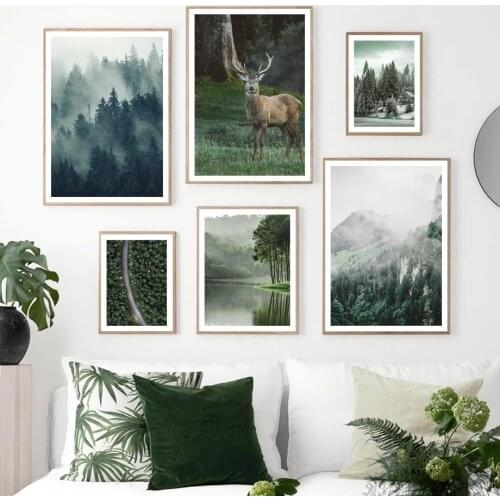 Wall Art Canvas Painting Natural Mountain Foggy Forest Deer Quotes Nordic Posters And Prints Wall Pictures For Living Room Decor