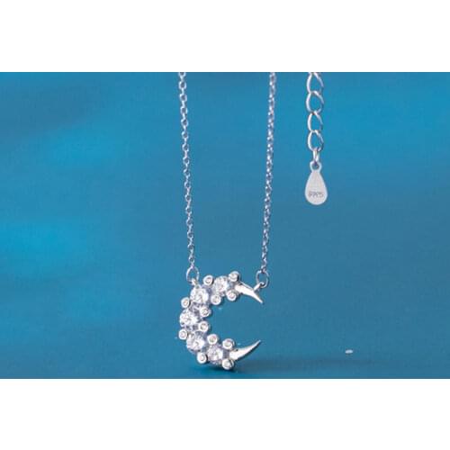 Real 925 Sterling Silver Zircon Moon Choker Necklace For Fashion Women Party Fine Jewelry Bohemian Minimalist Accessories