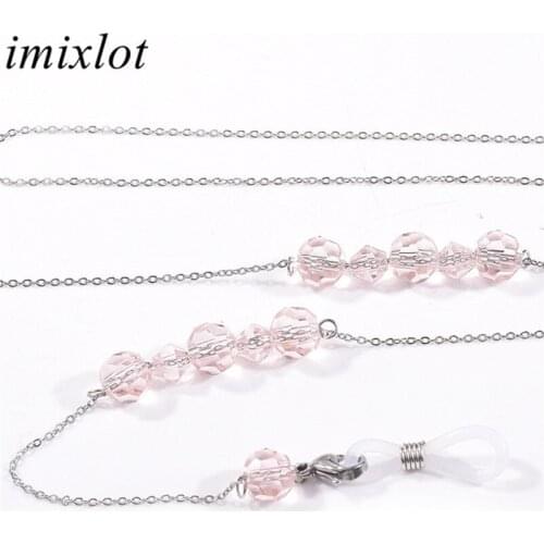 Imixlot New Delicate Elegant 80cm Pink Crystal Beaded Sunglasses Lanyard Strap Necklace Glasses Chain Cord Holder
