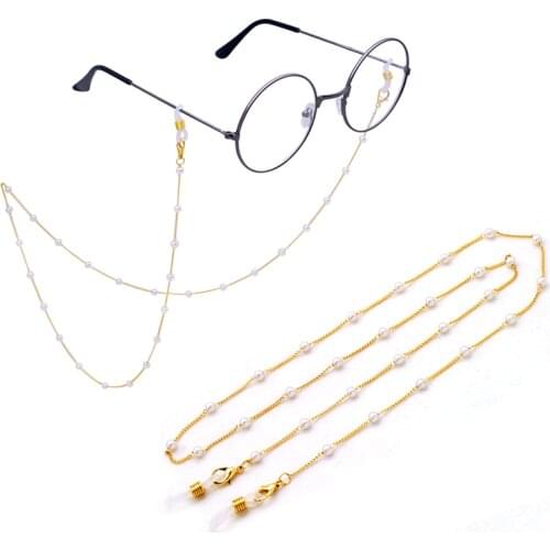New Fashion Eyeglass Strap Reading Glasses Hanging Chain Sunglasses Spectacles Holder Neck Glasses Slip Pearl Beaded Metal Chain