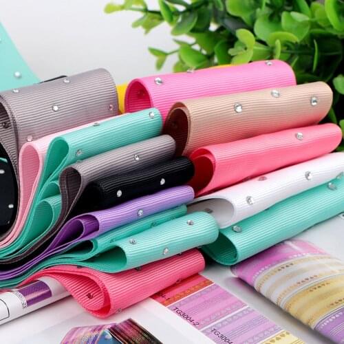 Solid color diamond printed 75mm grosgrain Ribbon 5 yards DIY rhinestones bows band sewing fabric wedding decor ribbons