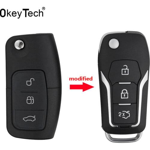 OkeyTech 3 Button Modified Flip Folding Remote Control Car Key Shell Case For Ford Focus 2 3 mondeo Fiesta C Max S Max Galaxy