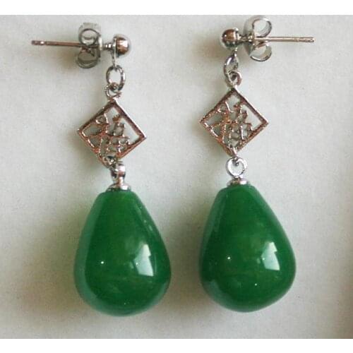 Wholesale Chinese style fu 12*16mm fancy green jades earring