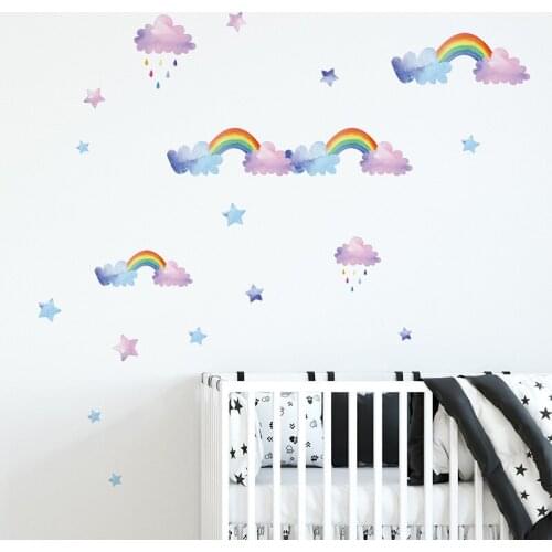 Cartoon cloud rainbow wall stickers for baby kids rooms bedroom wardrobe home decoration mural nursery layout stickers wallpaper