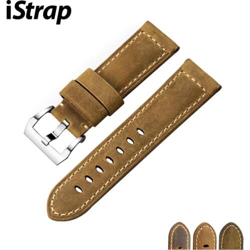 IStrap 22mm 24mm 26mm Watch Strap Genuine Calf Leather Bracelet Watch Bands Assolutamente Brown Watchband for Pane rai