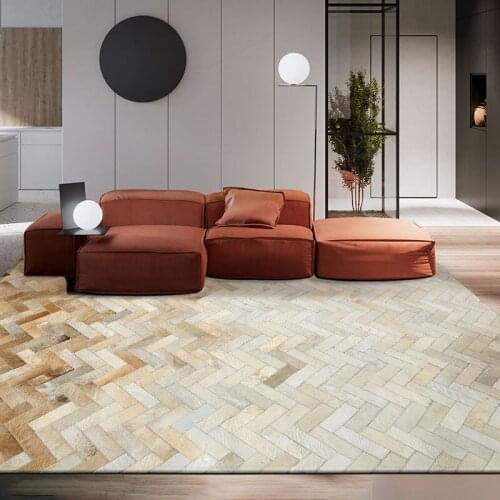 Luxury Cowhide Patchwork Rug Handmade Seamed Chequer Natural Cow Skin Fur Carpet for Living Room Decoration Office Carpet