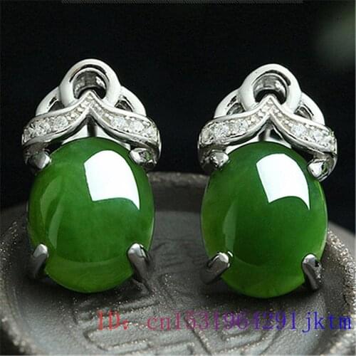 Green Jade Ear studs Zircon 925 Silver Amulet Natural Earring Chalcedony Women Crystal Jewelry Fashion Gifts Gemstone