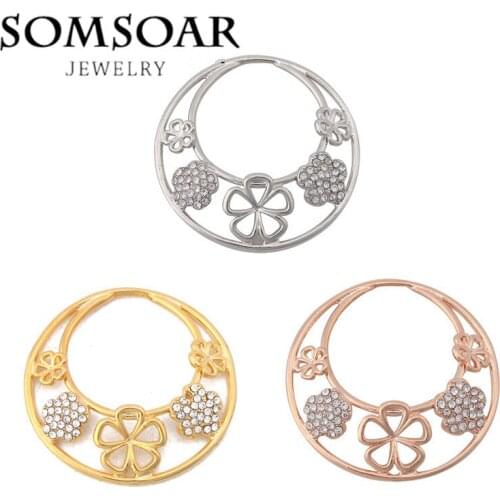 Somsoar Jewelry Coin-Beautiful Cute Flower with Crystal 3D disc Coin for My Coin Locket Frame Pendant Jewelry 10pcs/lot