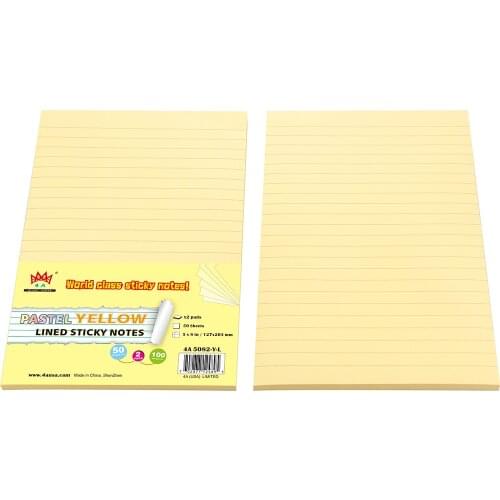4A Sticky Notes,5 x 8 Inches,Canary Yellow,Lined,Memo Pad Planner Sticker Kawaii Notebook,Self-Stick Notes,4A 5082-Y-L