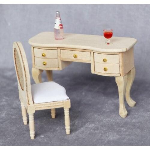 1/12 Dollhouse Mini 5drawer Table Desk Furniture Model Study Scene DIY Decor Study room micro scenes diy solid wood writing desk