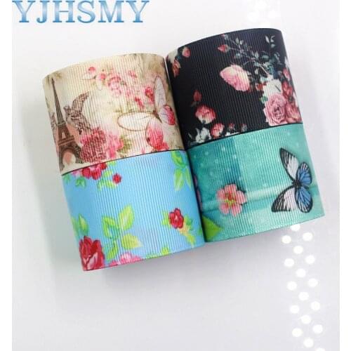 YJHSMY I-181110-239,5yards/lot,38mm Butterfly flower Ribbons Thermal transfer Printed grosgrain,Gift wrapping DIY materials