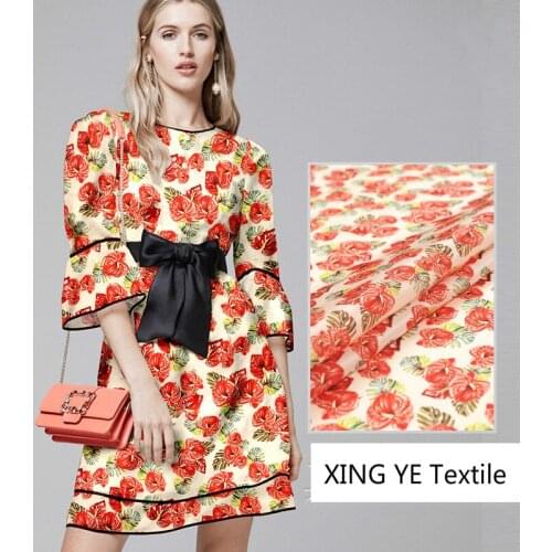 Natural Silk Organza Red Printed Fabric Spring Summer Cloth for Dress Tops Shirts Womens Clothing Per Meter Home Textile
