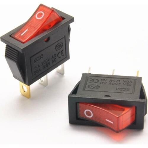 20pcs/lot Slim Rocker Switch KCD3-101N KCD2 red 3p 2 files with light 16A/250V