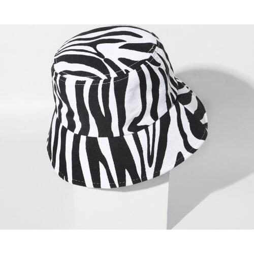 Women Zebra Fisherman Hat Ladies Sun Protective Hats Girls Black White Striped Hats Summer Cotton Zebra Printed Bucket Hat