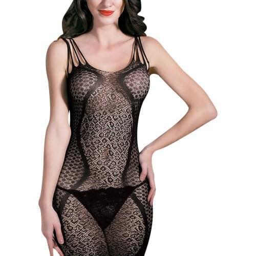 Ladies Fashion Sexy Lace Perspective Underwear Black Temptation Halter One-piece