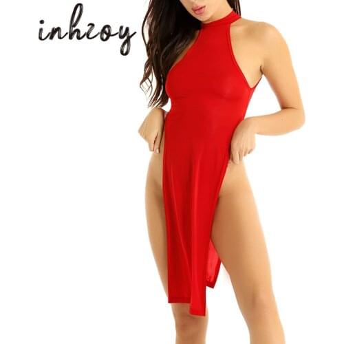 Womens Sexy Halter Neck Backless High Slit Mini Party Club Dress Hot Nightgown Sleep Dress