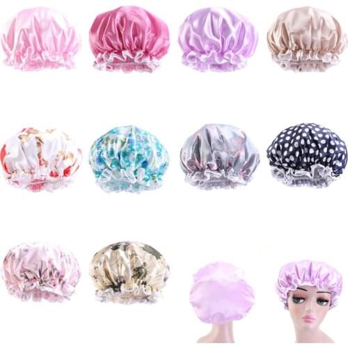 1PC Sleeping Caps Womens Satin Solid Wide-brimmed High-elastic Sleeping Hat Night Sleep Cap Hair Care Bonnet Nightcap