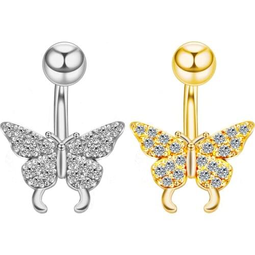 1Pc Steel Belly Button Rings Butterfly Cubic Zirconia Navel Barbell Stud Body Piercing Jewelry Women Girls