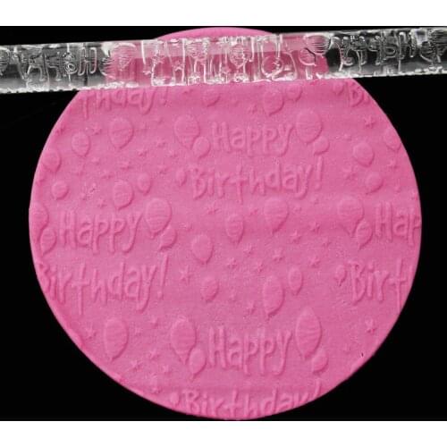 16*1cm Happy Birthday Acrylic Rolling Pin Embossed Cake Decorating Tool Biscuit Embossing Fondant Cake Moulds Cake Tools