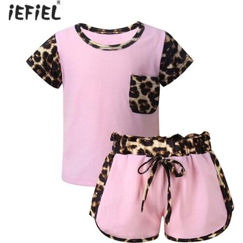 2PCS Toddler Infant Baby Girls Leopard Print Outfits 2020 Summer Clothes Short Sleeve T-Shirt and Shorts Tracksuit Sweatsuit Set