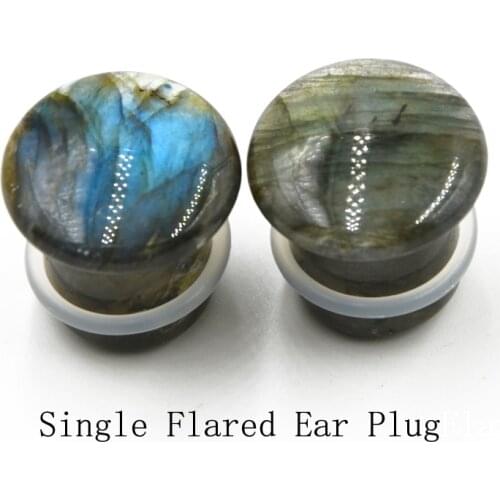 2pcs Labradorite Ear Plug Single Flared Plug Glow Stone Ear Expander Body Piercing Jewelry