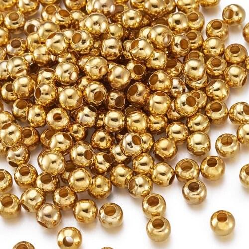 200pcs 5mm Iron Round Loose Spacer Beads Metal bead for Jewelry Making DIY Bracelet Necklace Findings Golden Color Hole: 2mm